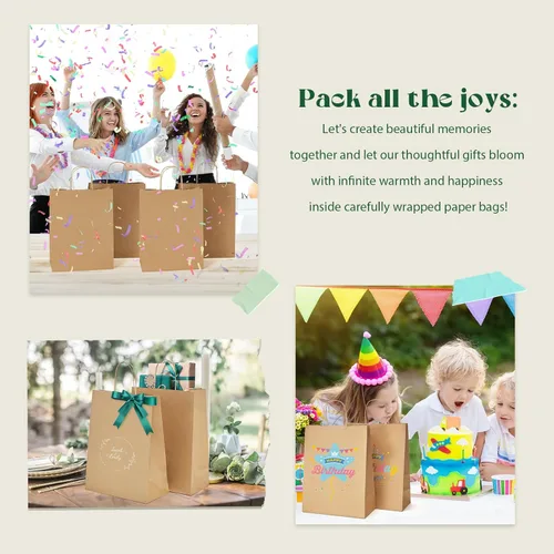 Miniatura 9 de MESHA Bolsas de papel kraft marrón de 10 x 5 x 13 pulgadas, 100 unidades, bolsas de regalo grandes con asas a granel, bolsa de compras reutilizable