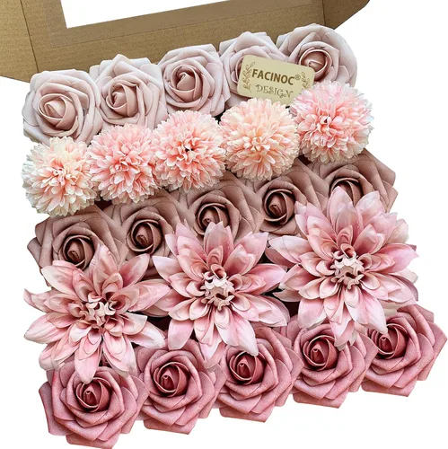 Miniatura 19 de FACINOC Rosas Flores Artificiales Ramo Combo Caja Set para Bricolaje Centros de Mesa de Boda para Mesa Nupcial Baby Shower Fiesta Decoraciones