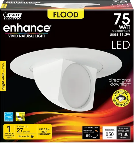 Miniatura 2 de FEIT LEDR56SCP/930CA 850 Lumen 3000K Kit de reacondicionamiento regulable ajustable de 5/6 pulgadas