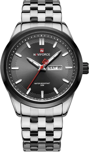 NAVIFORCE Relojes de pulsera de lujo para negocios minimalista con pantalla de calendario de acero inoxidable impermeable para hombres movimiento de