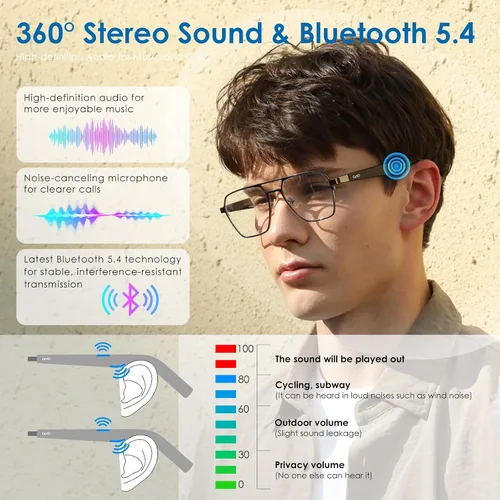 Miniatura 3 de GetD Lentes de sol Bluetooth para hombres/mujeres, traductor AI, duración de la batería de 11 horas, lente polarizada, protección UV, control
