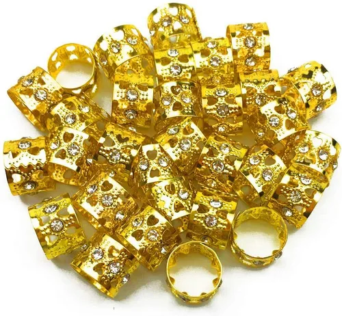 Miniatura 2 de 30 accesorios dorados para el cabello, cuentas de rastas de aluminio con diamantes de imitación con puños ajustables, pinzas de metal