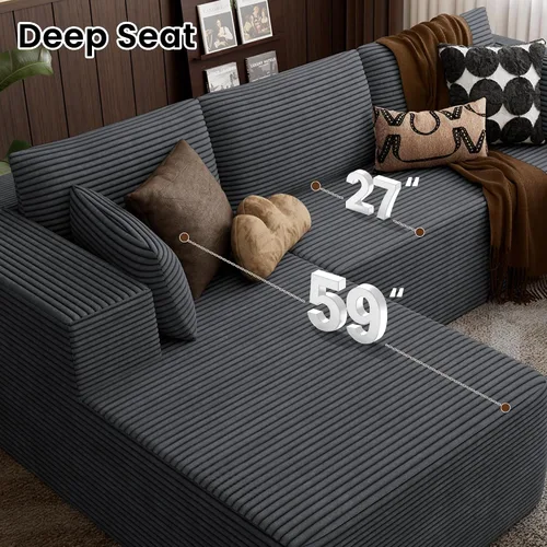 Miniatura 5 de Sofás seccionales sin hueso de 106 pulgadas para sala de estar, sofá modular en forma de U con asiento profundo, otomana extraíble, sofá de 4 plazas