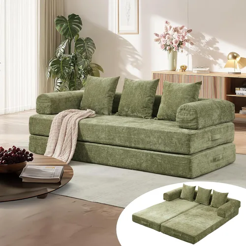 Sofá cama convertible, cómodo colchón plegable, sofá cama modular plegable seccional, sofá plegable con 3 almohadas y reposabrazos, sofás para sala
