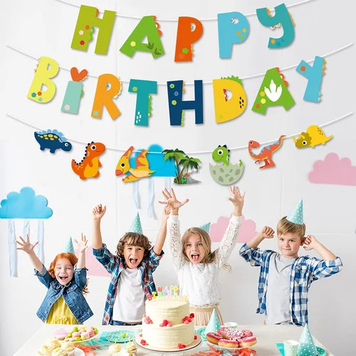 Miniatura 5 de Cartel de dinosaurio, decoración de fiesta temática de dinosaurios, decoración colgante para interiores y exteriores, juego de fiesta de cumpleaños