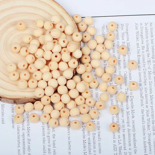 Miniatura 2 de 300 cuentas espaciadoras de madera de 0.315 pulgadas – Cuentas sueltas redondas de madera natural sin terminar