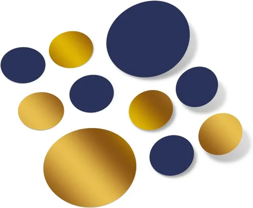 Adhesivos de pared de vinilo azul marino/dorado metálico, círculos de 2 y 4 pulgadas (30 calcomanías)