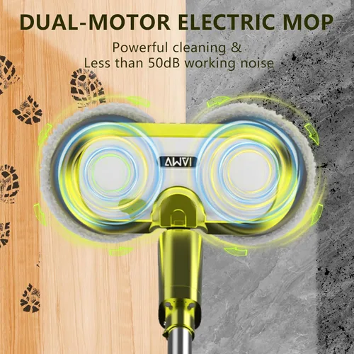 Miniatura 4 de VMAI Trapeador eléctrico inalámbrico, trapeador eléctrico giratorio con faro LED y rociador de agua, hasta 60 minutos, potente limpiador de suelos