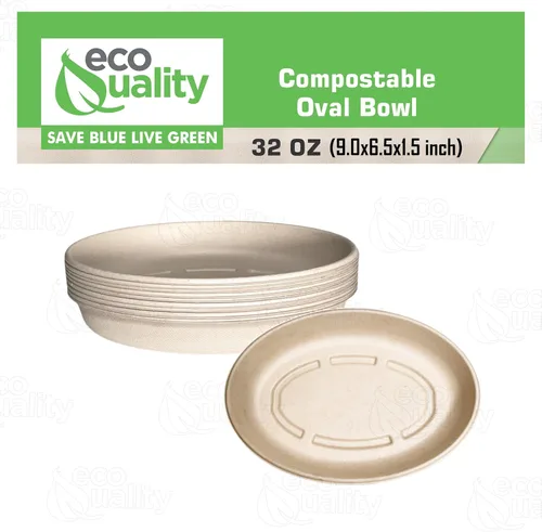 Miniatura 5 de Cuencos ovalados de papel compostable desechables de 32 onzas para burrito resistentes, ecológicos, cuencos ovalados de bagazo natural sin