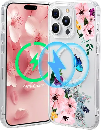 Miniatura 27 de Funda magnética de flores para iPhone 15 [compatible con MagSafe] Bonito patrón floral transparente a prueba de golpes