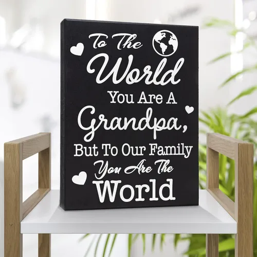 Miniatura 3 de JennyGems Letrero de madera con texto en inglés "To the World You Are a Grandpa But To Our Family You Are the World", decoración de estante