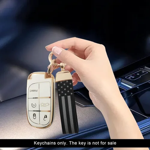 Miniatura 7 de Llavero de coche con bandera americana, accesorios con traje de aleación de zinc, llavero universal de cuero para hombre y mujer (dorado)