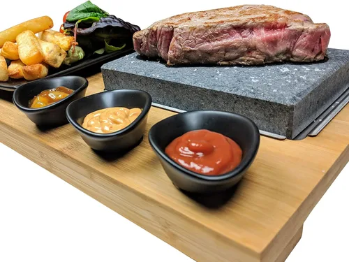Miniatura 4 de Black Rock Grill Juego de parrilla de piedra de bistec, juego de bistec de piedra de lava chisporroteante