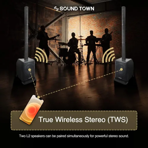 Miniatura 6 de Sound Town Sistema portátil PA/DJ de columna de matriz de línea con subwoofer alimentado de 12 pulgadas, TWS Bluetooth, DSP, bolsa de transporte