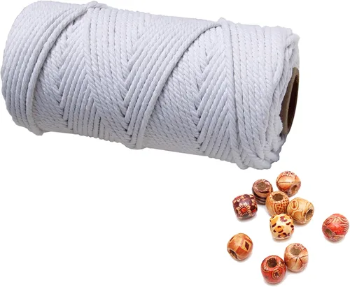 Miniatura 10 de Cordón de macramé de 1/64 pulgadas (0.157 in) de color rosa claro, hilo de algodón natural para tejer a mano a mano, 4 hebras para colgar