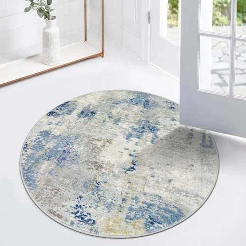 Miniatura 3 de Lahome Alfombra redonda moderna abstracta de 3 pies, color azul, lavable, de 3 x 3 pies, para cocina, entrada, suave, pequeña, antideslizante
