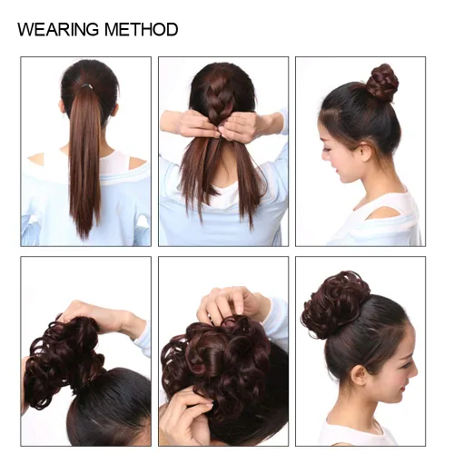 Miniatura 5 de Extensiones de cabello de moño desordenado, rizado, ondulado, sintético, con moño, recogido, para mujeres y niñas (R12# castaño caoba)