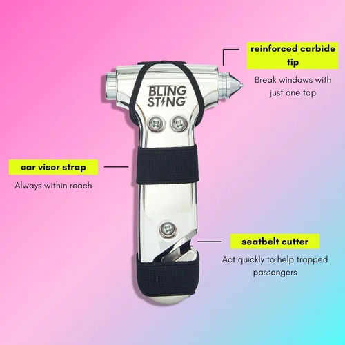 Miniatura 3 de BLINGSTING Martillo de seguridad – Herramienta de escape automotriz de emergencia con rompeventanas, cortador de cinturón de seguridad y correa