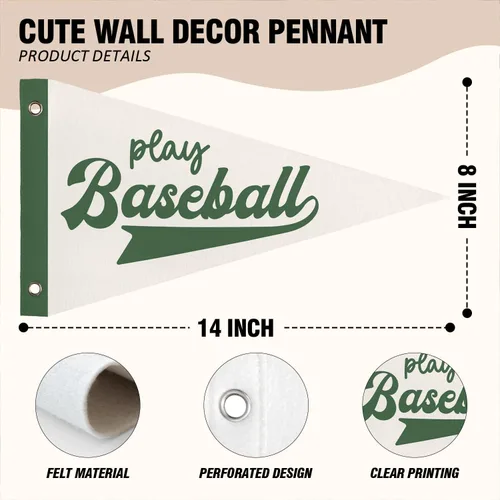 Miniatura 6 de Decoración para Sala de Juegos y Guardería para Niños, Banderas de Pennant de Béisbol para Jugar, Arte de Pared Retro Verde para Decoración