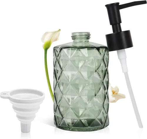 Miniatura 13 de Dispensador de jabón de vidrio con bomba de plástico, dispensador de jabón líquido de 330ml/11oz para baño y cocina, dispensador manual para líquido