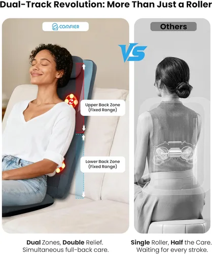 Miniatura 4 de COMFIER Masajeador de espalda Shiatsu con calor, rodillos 3D de motor doble, amasado de tejido profundo de pista larga, almohadilla plegable