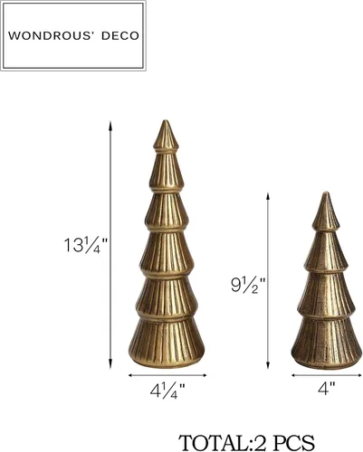 Miniatura 6 de WONDROUS' DECO Figura de árbol de Navidad de madera dorada, figuras de árbol decorativas para mesa, pequeñas figuras de árboles de Navidad dorados