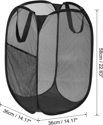 Miniatura 2 de PATIKIL Cesta de malla para lavandería, bolsa plegable con asas para lavandería, viajes, color negro
