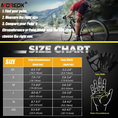 Miniatura 6 de MOREOK - Guantes para bicicleta de montaña (MTB) y ciclismo de descenso (DH), para hombres, de medio dedo, con almohadilla de gel que absorbe