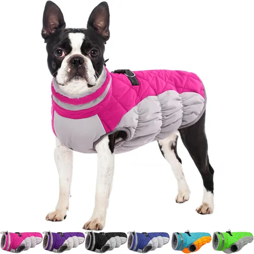 Miniatura 37 de Abrigo de invierno para perro, chaqueta grande para perro, chaqueta impermeable para mascotas con cremallera trasera, abrigo para mascotas con arnés