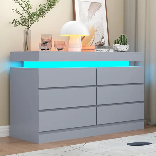 Miniatura 14 de Gyfimoie Cómoda de 9 cajones con toma de corriente, cómoda con luz LED, cómoda moderna para armario, gabinete organizador de cajones doble ancho