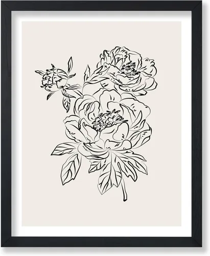 Poster Master Póster de peonías – Estampado de flores retro – Ilustración floral – Ilustración en blanco y negro – Diseño de línea y abstracto –