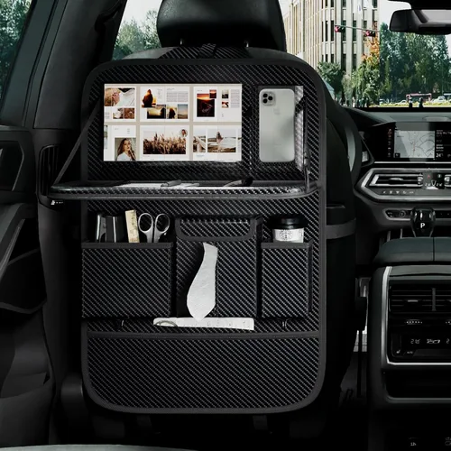 Miniatura 6 de GMQ Organizador de asiento trasero de automóvil, 1 paquete, organizador de asiento trasero con bandeja, caja de almacenamiento multifuncional