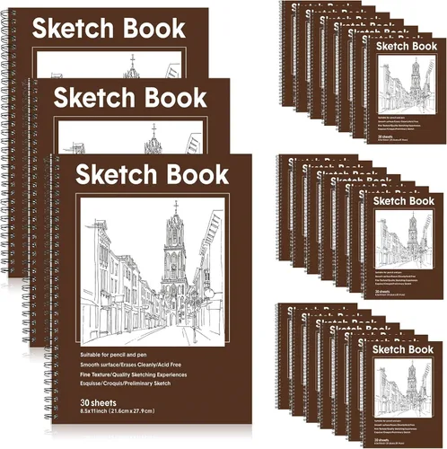 Qilery 24 blocs de bocetos de 8.5 x 11 pulgadas, 30 hojas cada cuaderno de bocetos en espiral de 3.53 oz/m², papel de dibujo libre de ácidos,
