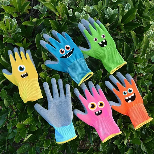 Miniatura 6 de 6 pares de guantes de jardinería para niños, guantes de trabajo para niños, guantes de jardín con revestimiento de goma para niños pequeños (M