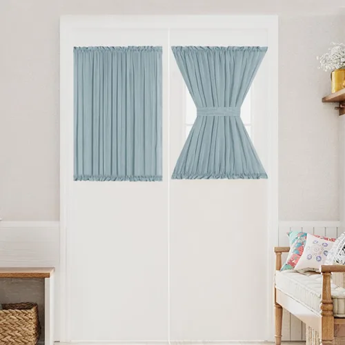 Miniatura 9 de Turquoize Elegantes cortinas de lino para puerta francesa, paneles de cortina de filtrado de luz, panel de lino con bolsillo para barra, panel