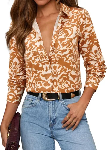 Miniatura 12 de siliteelon Camisas con botones para mujer, camisa de vestir de algodón de manga larga con cuello, camisa de negocios, trabajo, oficina, blusa