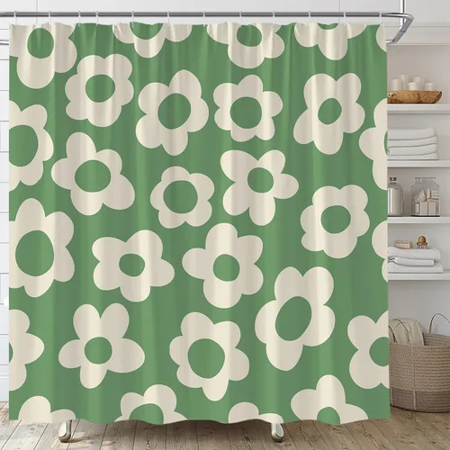 Miniatura 9 de Cute Retro Flower Shower Curtain Groovy Vintage Floral Funky Hippie Pastel Black Beige Daisy Abstract Aesthetic Fabric Bathroom Curtain Set with