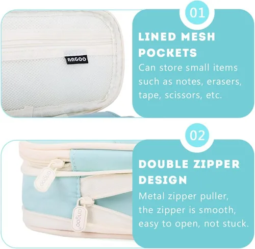 Miniatura 5 de iSuperb Estuche plegable para lápices con cremallera de gran capacidad, bolsa de lona estética, compartimentos para organizar artículos