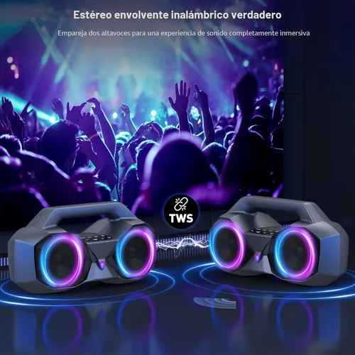 Miniatura 6 de KMAG Altavoz Bluetooth inalámbrico, altavoz de 80 W con graves más profundos, IPX7 impermeable, tiempo de reproducción de 20 horas, luces frías