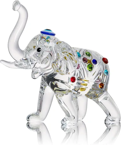 LONGWIN Estado de elefante de cristal, figuras coleccionables con tronco arriba, escultura de animales, adornos de decoración del hogar Lucky Feng