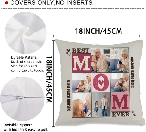 Miniatura 3 de Personalized Pillowcase with 6 Pictures and Words for Mom, Soft Decorative Cushion Perfect as a Meaningful Gift for Birthdays Christmas or 6