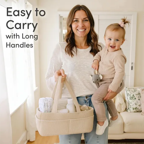 Miniatura 3 de PUTSKA Organizador de pañales para bebé para mesa de cambio – Elegante cesta de almacenamiento para guardería, artículos esenciales para recién