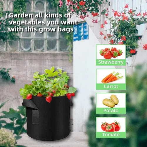 Miniatura 6 de Bolsas de cultivo de jardín de 5 galones, paquete de 60 macetas de tela de 5 galones, bolsas de cultivo no tejidas, macetas de tela de aireación