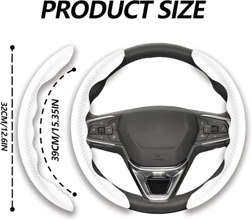Miniatura 2 de 2 piezas fundas de volante de fibra de carbono de ajuste universal, antideslizante, protector de volante segmentado, accesorios interiores de Blanco