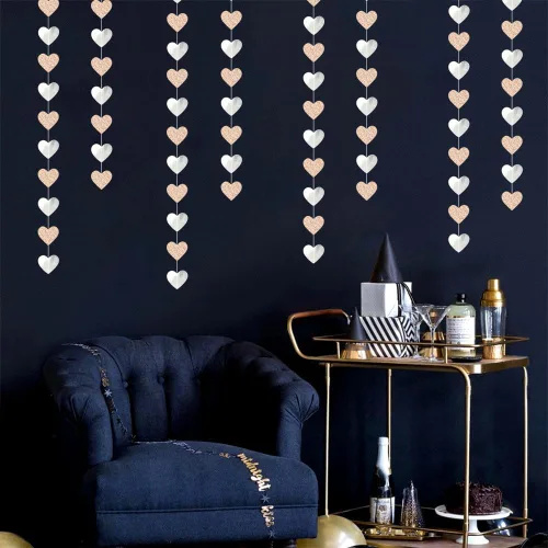 Miniatura 7 de Guirnalda de Corazón para Decoración de Fiesta Disco Boho Champán-Plateado - 52 pies Purpurina Cumpleaños Nochevieja Telón de Fondo Colgante Plata
