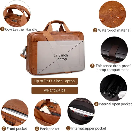 Miniatura 5 de Bolso de Mensajero de Cuero Sintético para Hombre Bolsa de Laptop de 17-17.3 Pulgadas para Hombre Bolsa de Cuero de Oficina Convertible Mochila 3