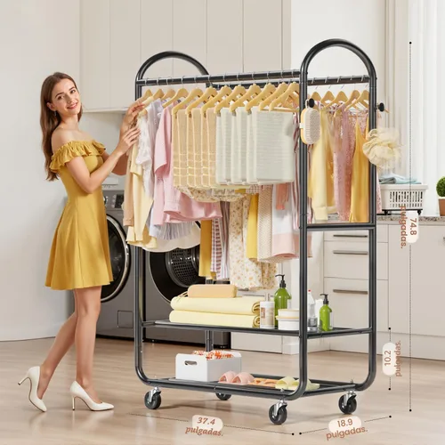 Miniatura 6 de EAGMAK Percheros de ropa resistentes para colgar ropa, 720 libras, perchero con ruedas con cerradura, organizador de armario de metal para Negro