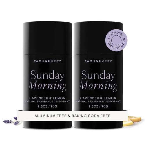 Each & Every Desodorante sin aluminio para mujeres y hombres, lavanda y limón, desodorante natural para pieles sensibles, verificado por EWG,