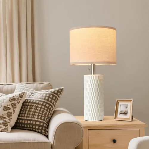 Miniatura 3 de Reaketon Juego de 2 lámparas de mesa modernas de cerámica de 20.5" para dormitorio, lámparas de mesita para repisas nocturnas con pantalla beige