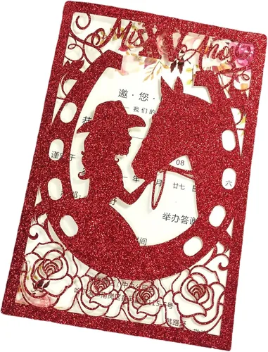 Miniatura 3 de 50 piezas de tarjetas de invitación de quinceañera con purpurina, invitación para fiesta de los 15 años, purpurina de caballo, DIY, tarjetas de boda